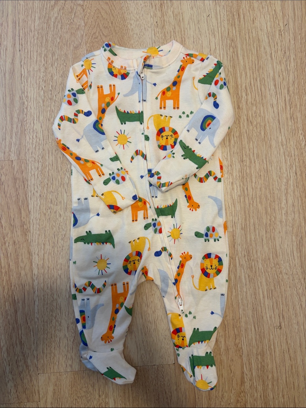 Old Navy Cream Baby One-Piece Romper with Colorful Animal Print